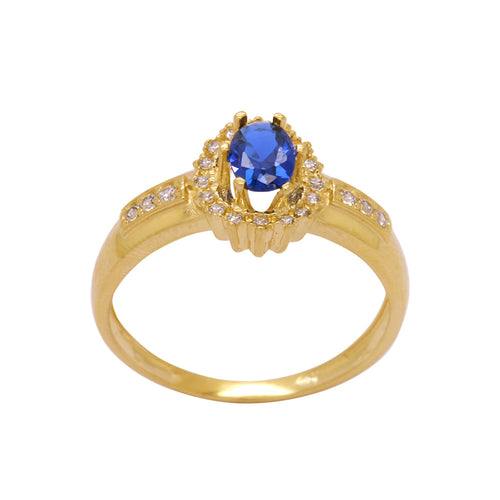 Anel Aro Abaulado Formatura Zircônia Oval 4x6 mm Borda e Laterais Cravejadas em Ouro 18K