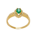 Anel Aro Abaulado Formatura Zircônia Oval 4x6 mm Borda e Laterais Cravejadas em Ouro 18K
