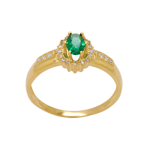 Anel Aro Abaulado Formatura Zircônia Oval 4x6 mm Borda e Laterais Cravejadas em Ouro 18K