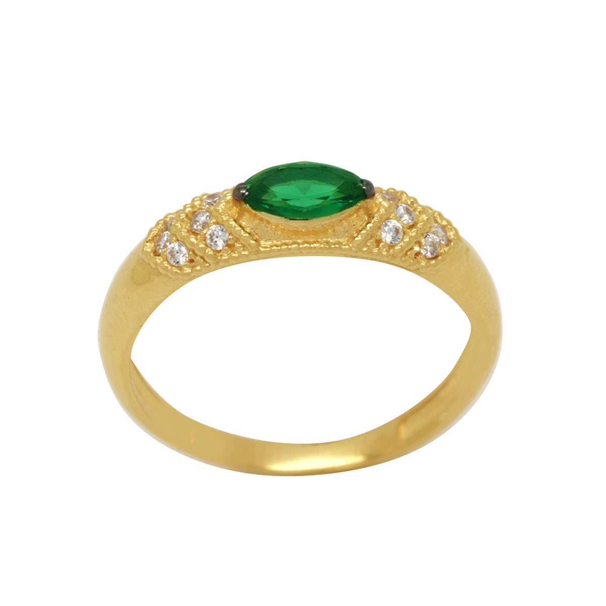 Anel Aro Abaulado Formatura Zircônia Tamanho da Pedra Laterais Cravejadas em Ouro 18K