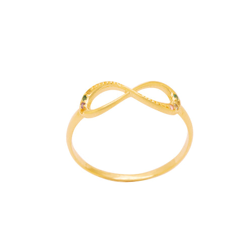 Anel Aro Abaulado Infinito Zircônias Coloridas em Ouro 18K