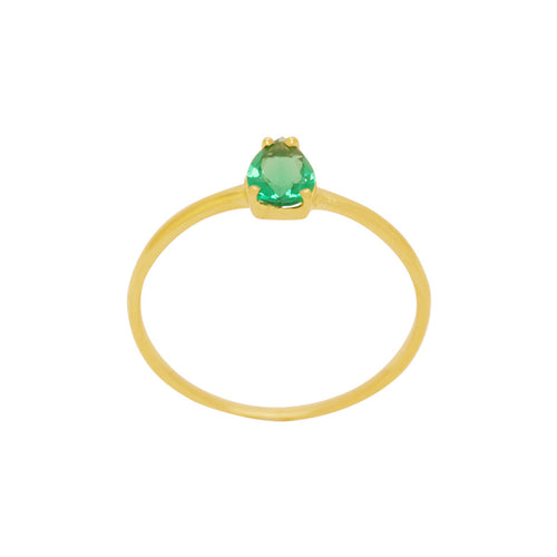 Anel Aro Abaulado Solitário Gota Zircônia em Ouro 18K