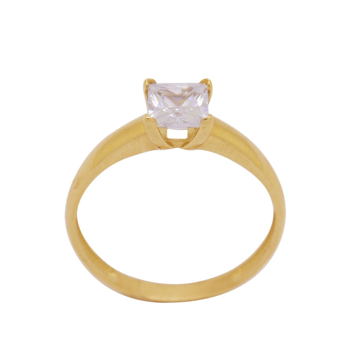 Anel Aro Abaulado Solitário Quadrado Zircônia Branca 5 mm em Ouro 18K