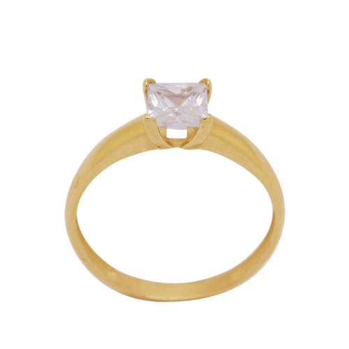 Anel Aro Abaulado Solitário Quadrado Zircônia Branca 5 mm em Ouro 18K