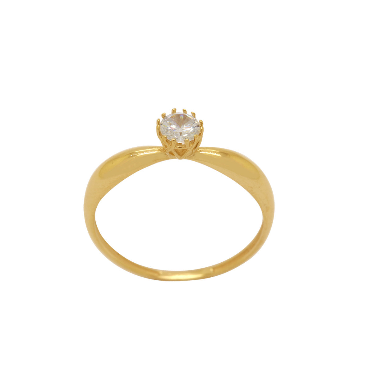 Anel Aro Abaulado Solitário Redondo Zircônia Branca 4 mm em Ouro 18K