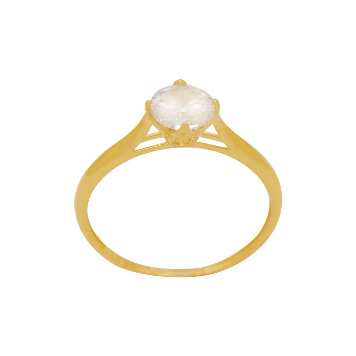 Anel Aro Abaulado Solitário Redondo Zircônia Branca 6 mm em Ouro 18K