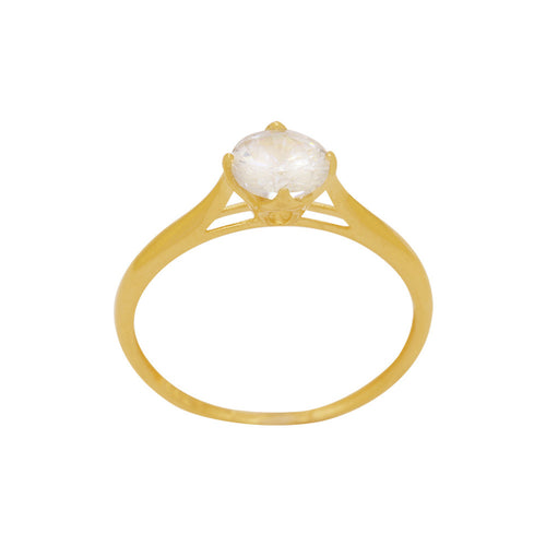 Anel Aro Abaulado Solitário Redondo Zircônia Branca 6 mm em Ouro 18K