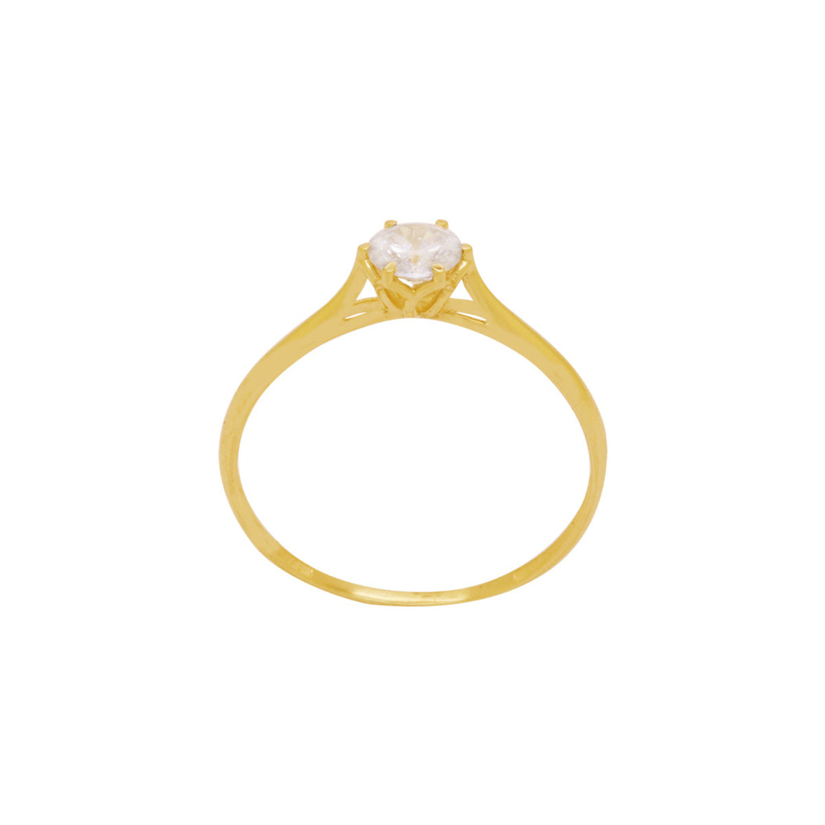 Anel Aro Abaulado Solitário Zircônia Branca 5 mm em Ouro 18K