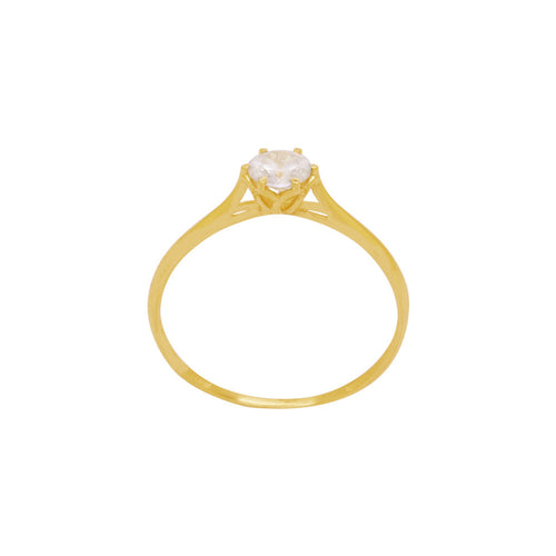 Anel Aro Abaulado Solitário Zircônia Branca 5 mm em Ouro 18K