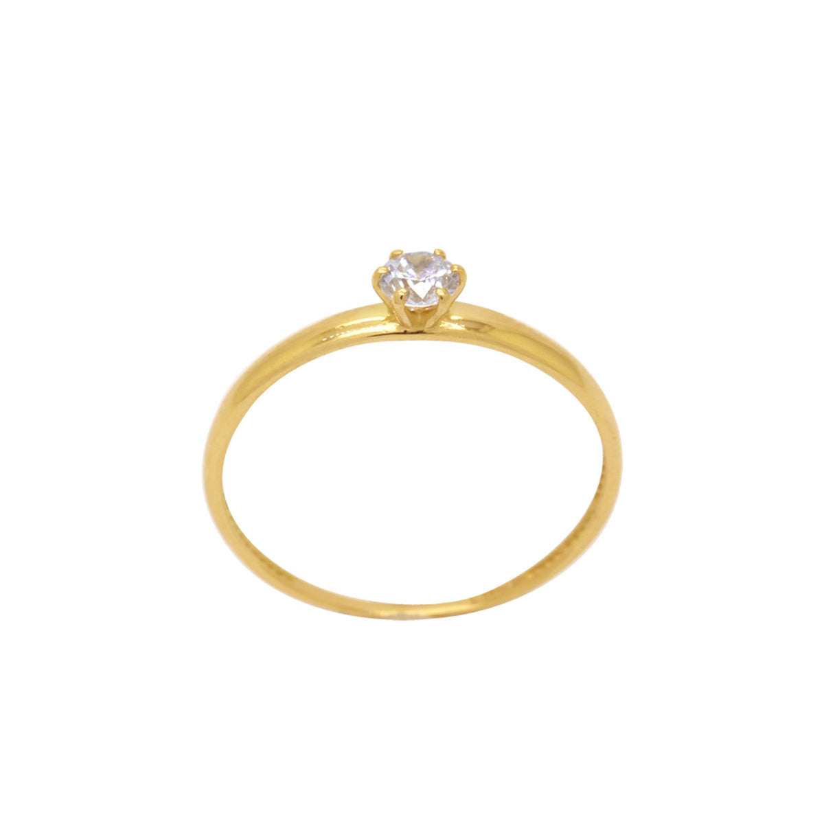 Anel Aro Abaulado Solitário Zircônia Branca 3,5 mm em Ouro 18K
