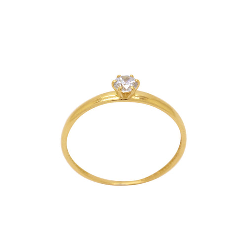 Anel Aro Abaulado Solitário Zircônia Branca 3,5 mm em Ouro 18K