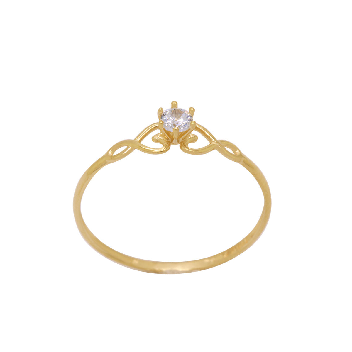 Anel Aro Abaulado Solitário Zircônia Branca 3 mm em Ouro 18K