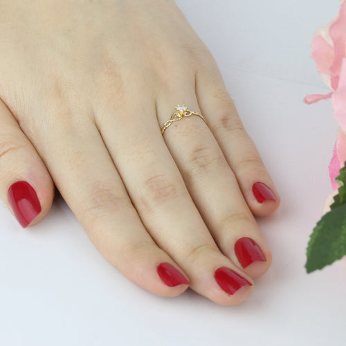 Anel Aro Abaulado Solitário Zircônia Branca 3 mm em Ouro 18K