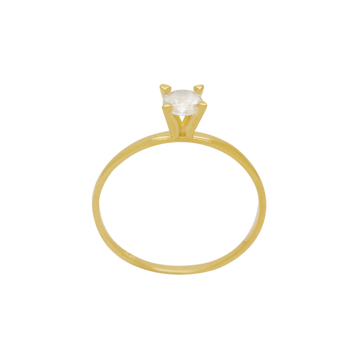 Anel Aro Abaulado Solitário Zircônia Branca 4 mm em Ouro 18K
