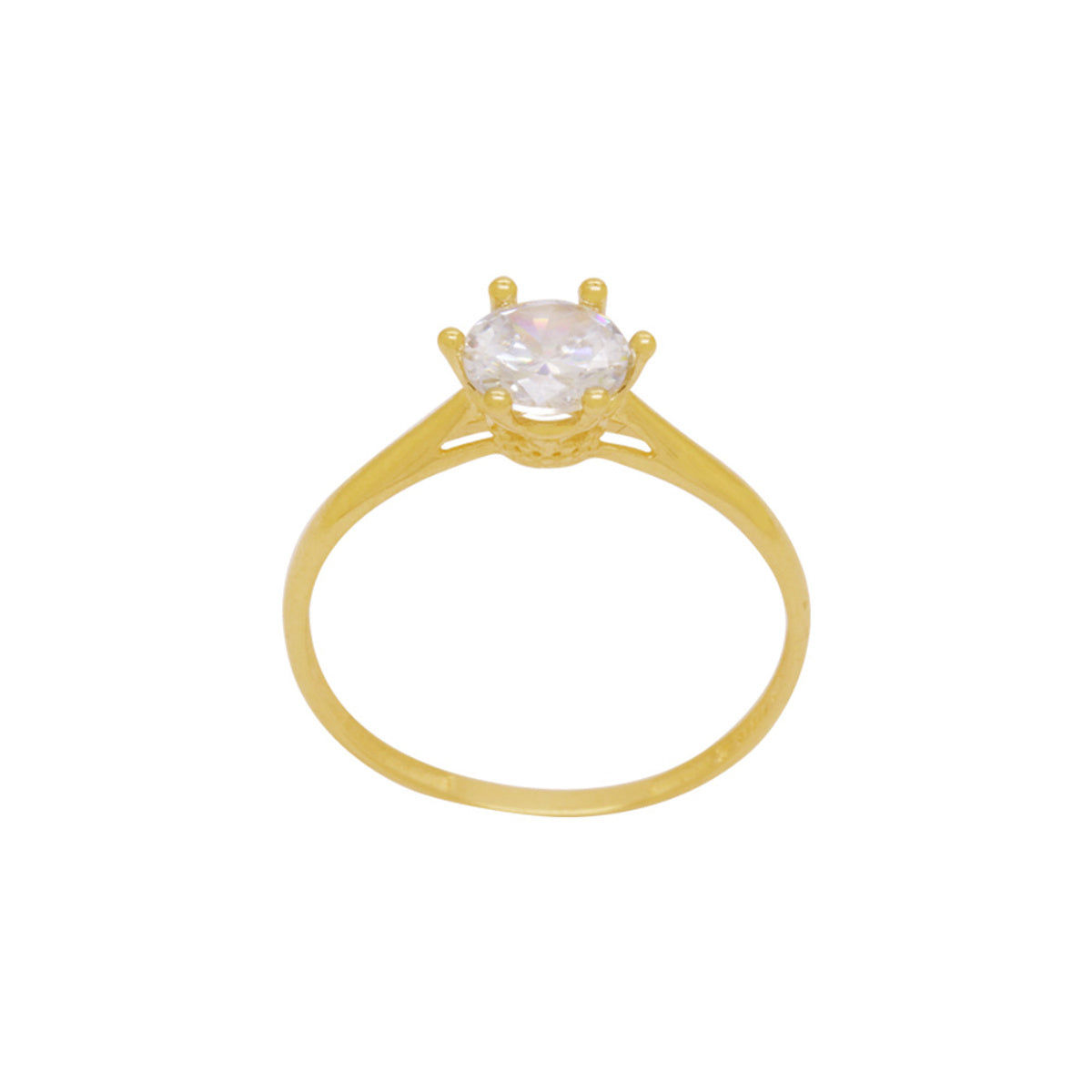 Anel Aro Abaulado Solitário Zircônia Branca 6 mm em Ouro 18K