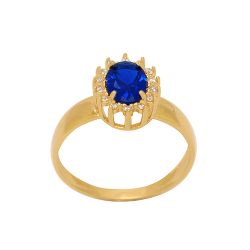 Anel Aro Abaulado Zircônia Verde 5x7 mm em Ouro 18K