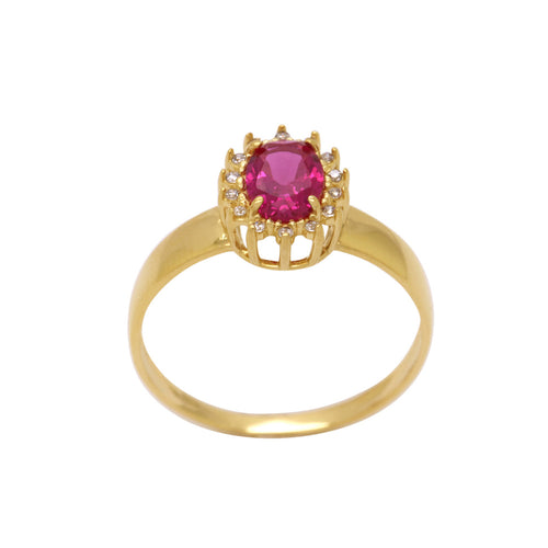 Anel Aro Abaulado Zircônia Verde 5x7 mm em Ouro 18K
