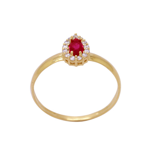 Anel Aro Abaulado Zircônia Gota 3x5 mm Borda Cravejada em Ouro 18K