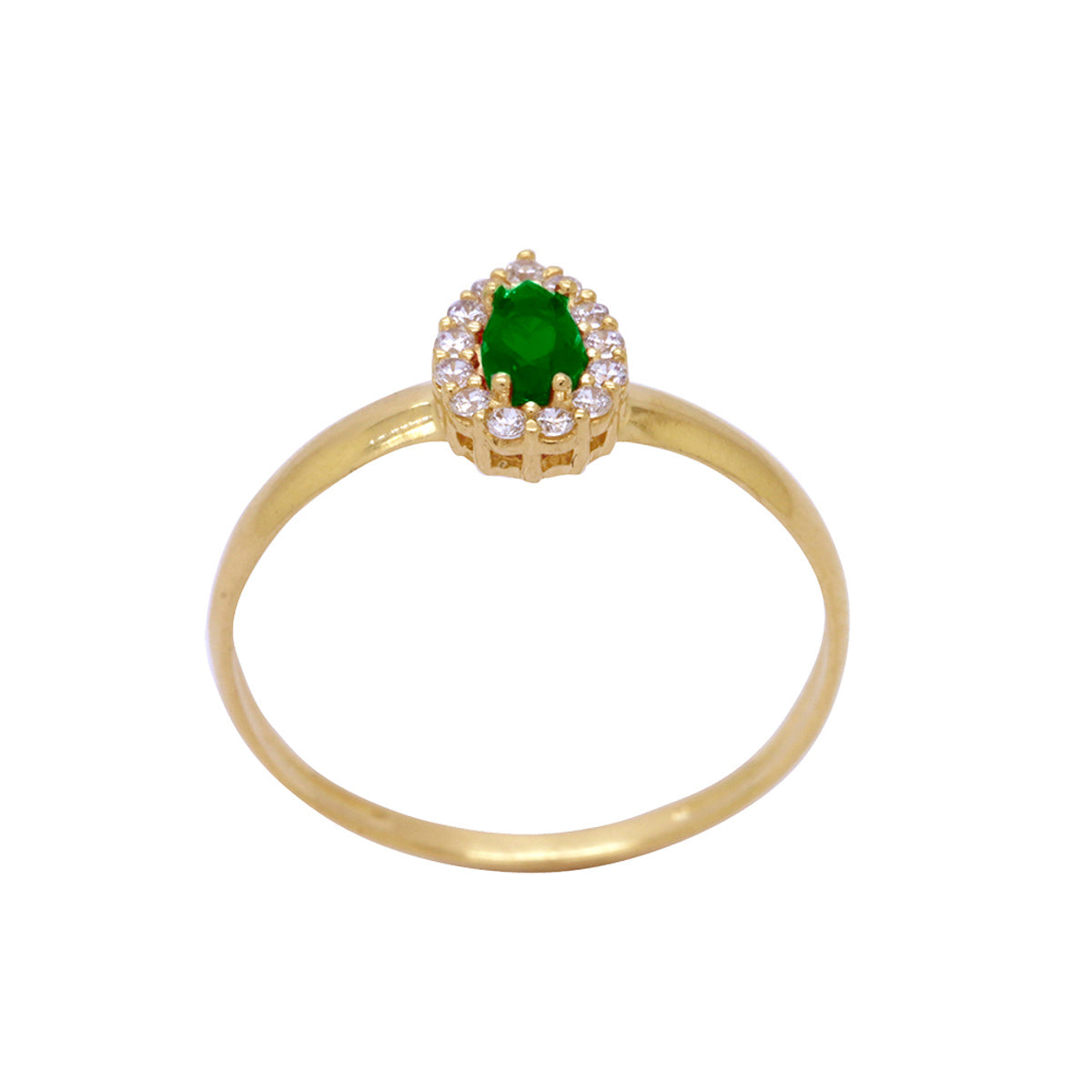 Anel Aro Abaulado Zircônia Gota 3x5 mm Borda Cravejada em Ouro 18K