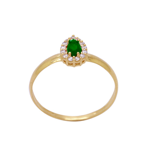 Anel Aro Abaulado Zircônia Gota 3x5 mm Borda Cravejada em Ouro 18K