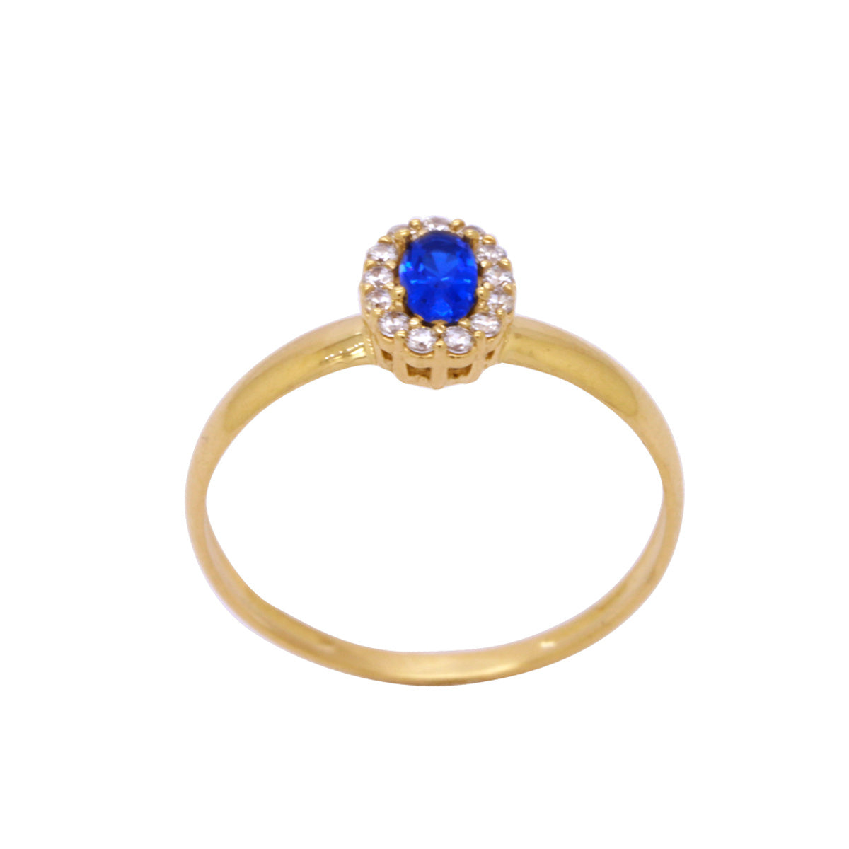 Anel Aro Abaulado Zircônia Oval 3x5 mm Borda Cravejada em Ouro 18K