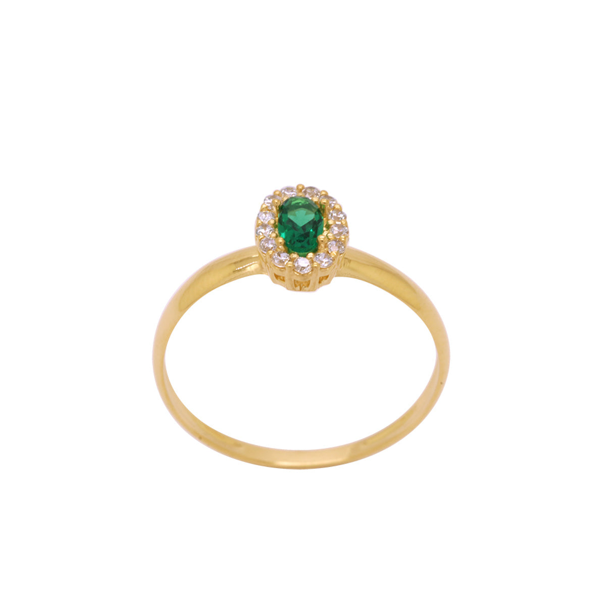 Anel Aro Abaulado Zircônia Oval 3x5 mm Borda Cravejada em Ouro 18K