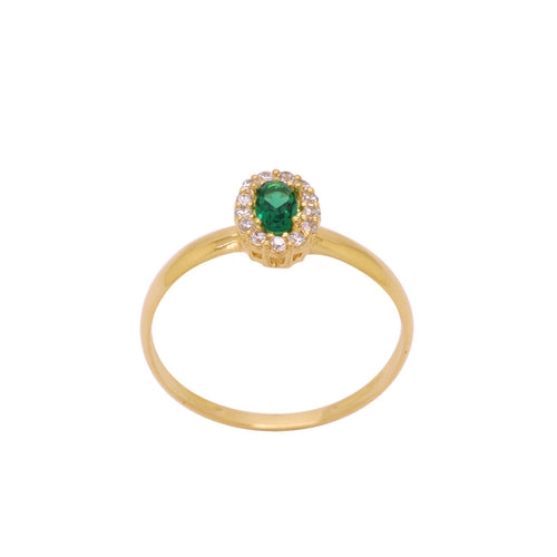 Anel Aro Abaulado Zircônia Oval 3x5 mm Borda Cravejada em Ouro 18K