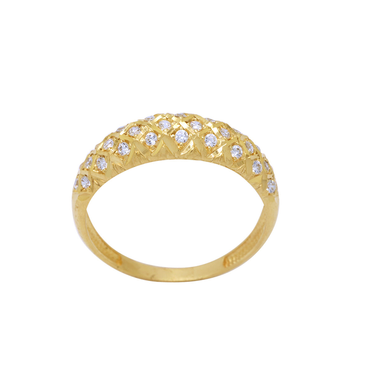Anel Aro Abaulado Zircônias Brancas em Ouro 18K