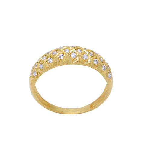 Anel Aro Abaulado Zircônias Brancas em Ouro 18K