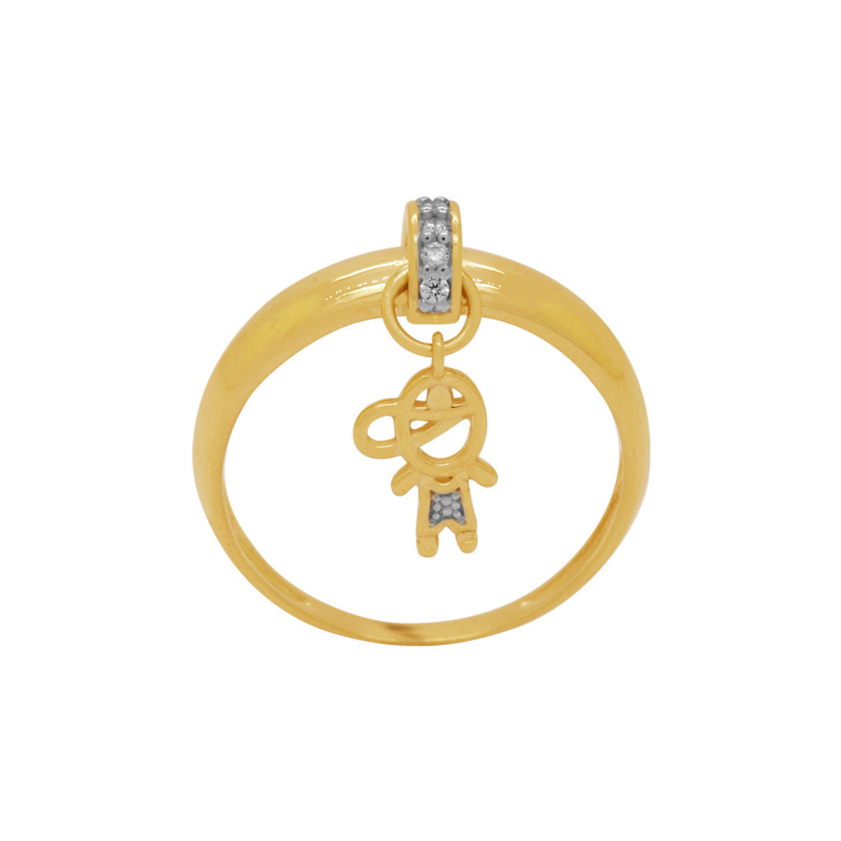Anel Aro Abaulado Zircônias Brancas Rodinado em Ouro 18K