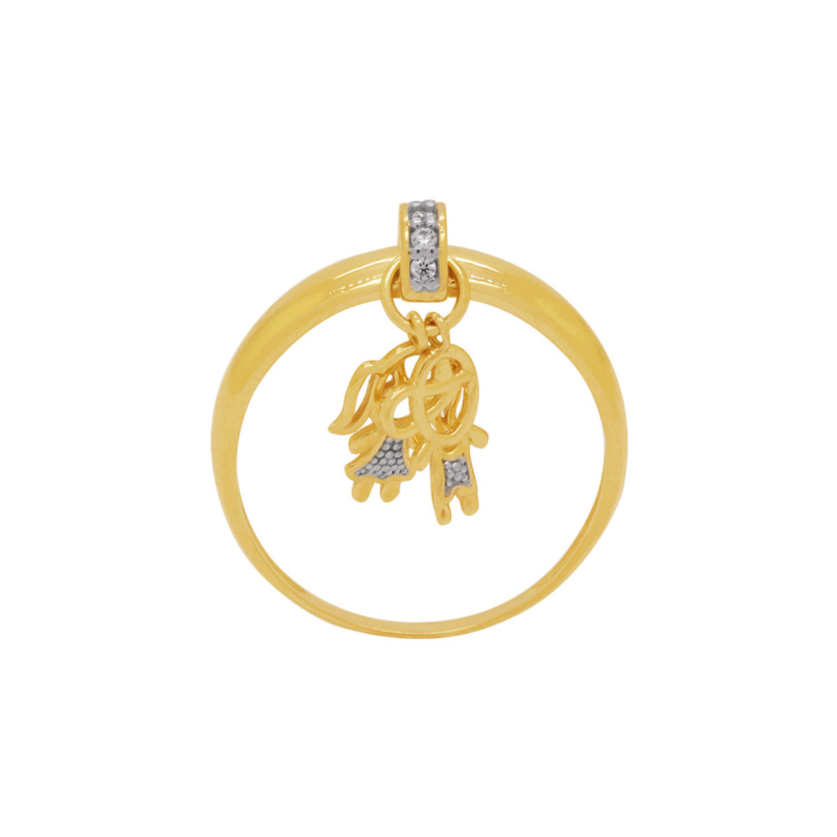 Anel Aro Abaulado Zircônias Brancas Rodinado em Ouro 18K