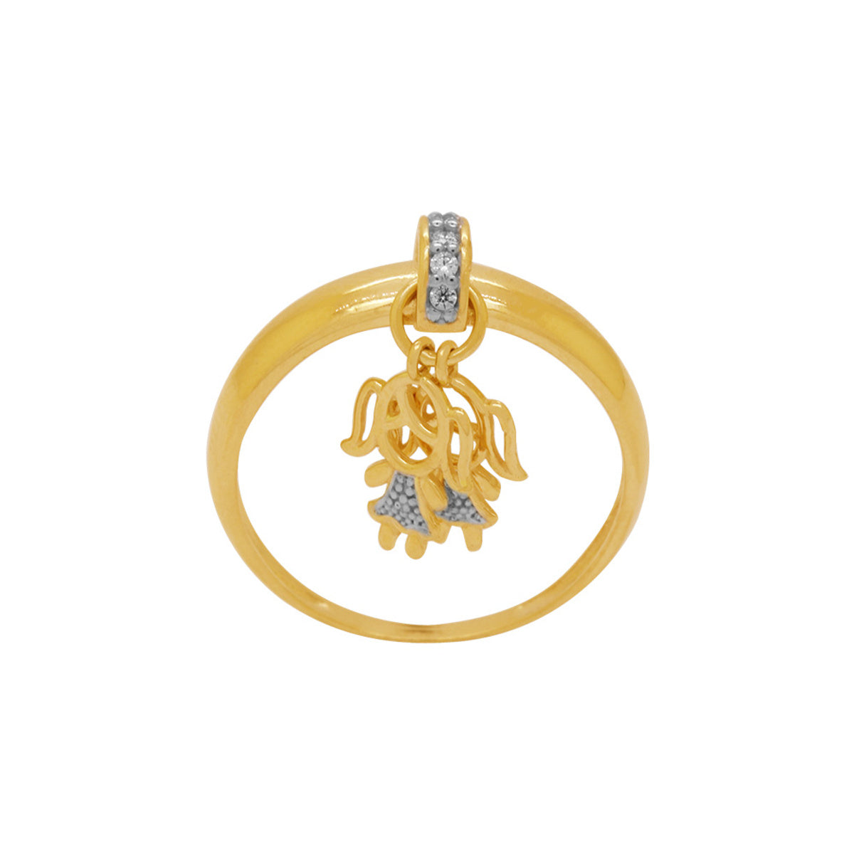 Anel Aro Abaulado Zircônias Brancas Rodinado em Ouro 18K