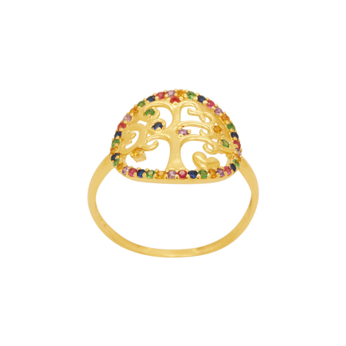 Anel Aro Abaulado Zircônias Coloridas em Ouro 18K