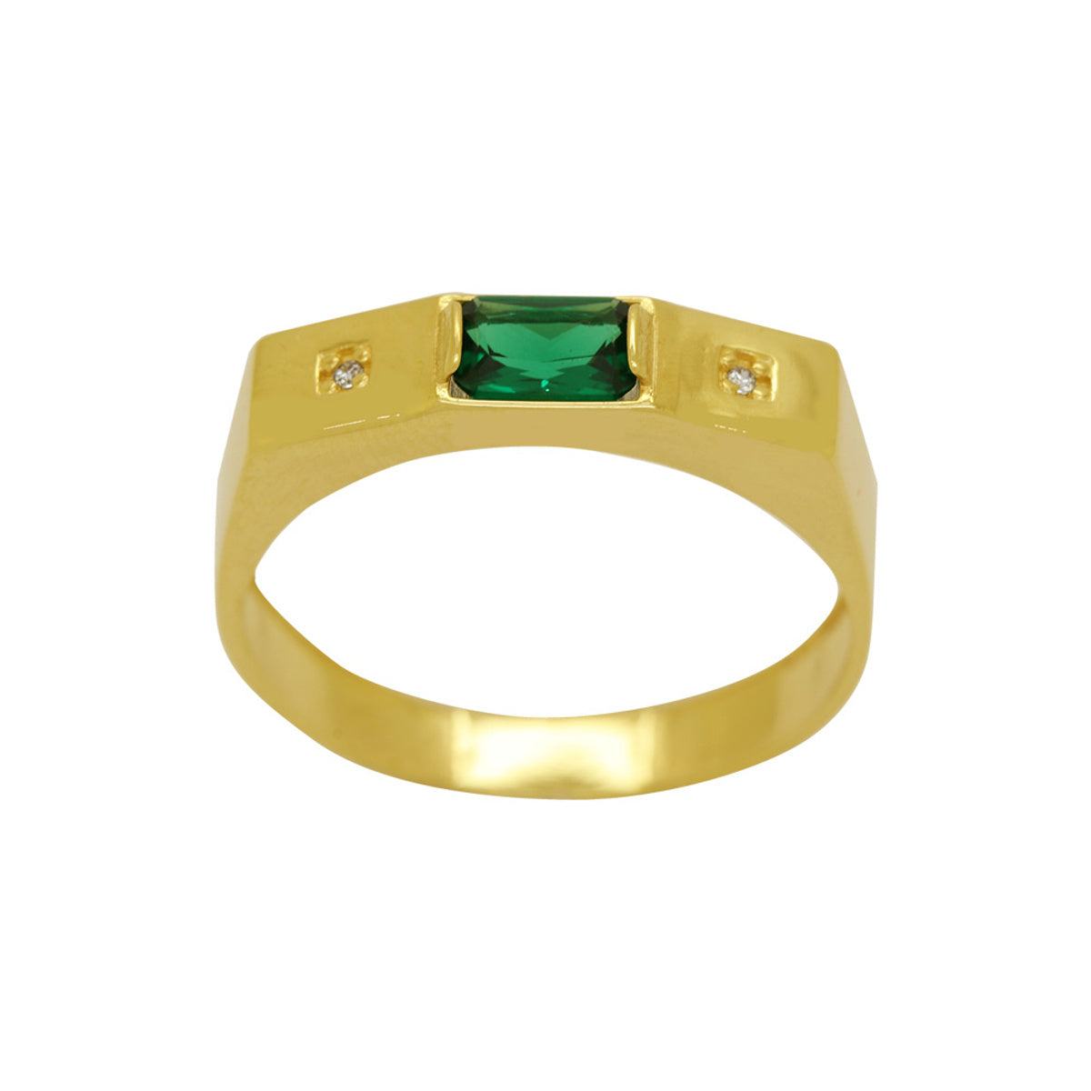 Anel Aro Chapa Retangular Zircônia em Ouro 18K