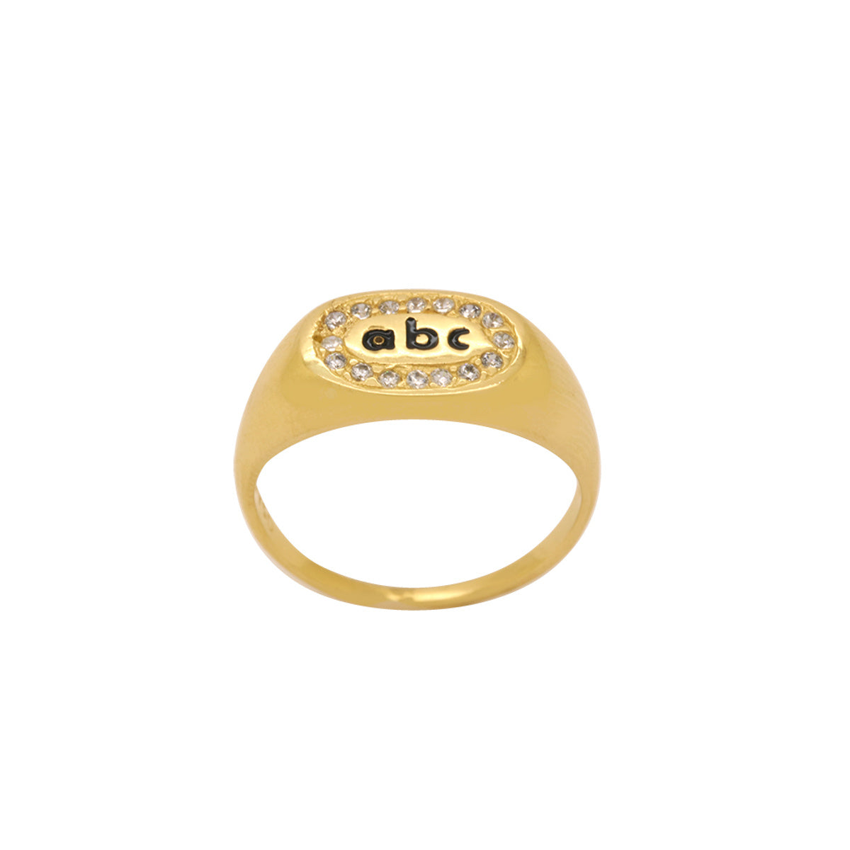 Anel Aro Chapa Zircônias Brancas em Ouro 18K