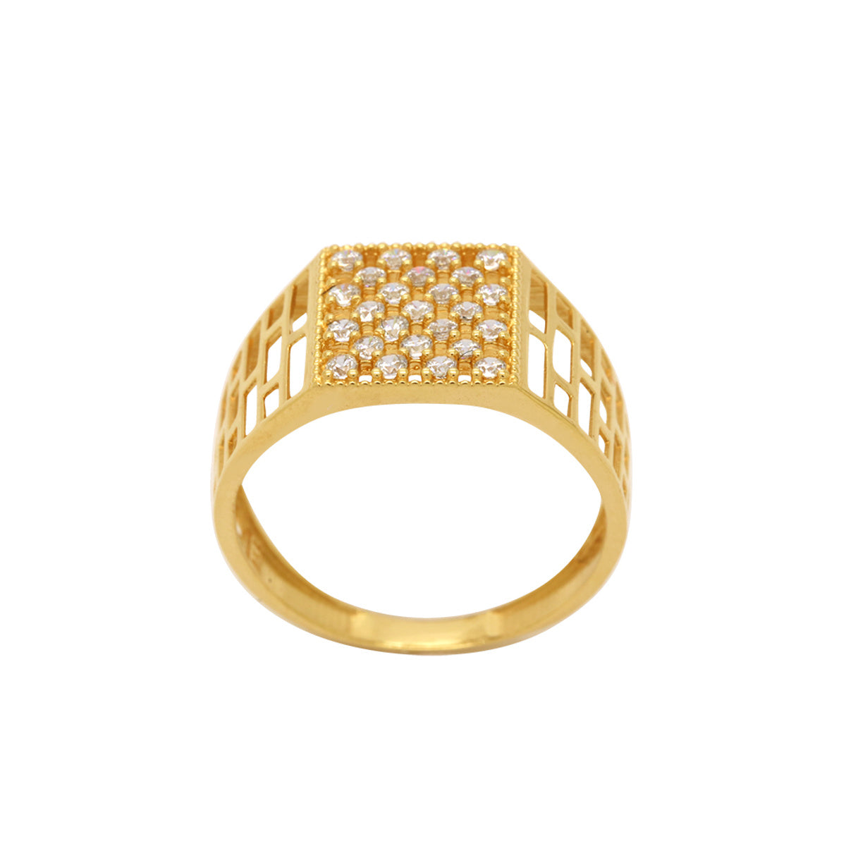 Anel Aro Chapa Zircônias Brancas em Ouro 18K