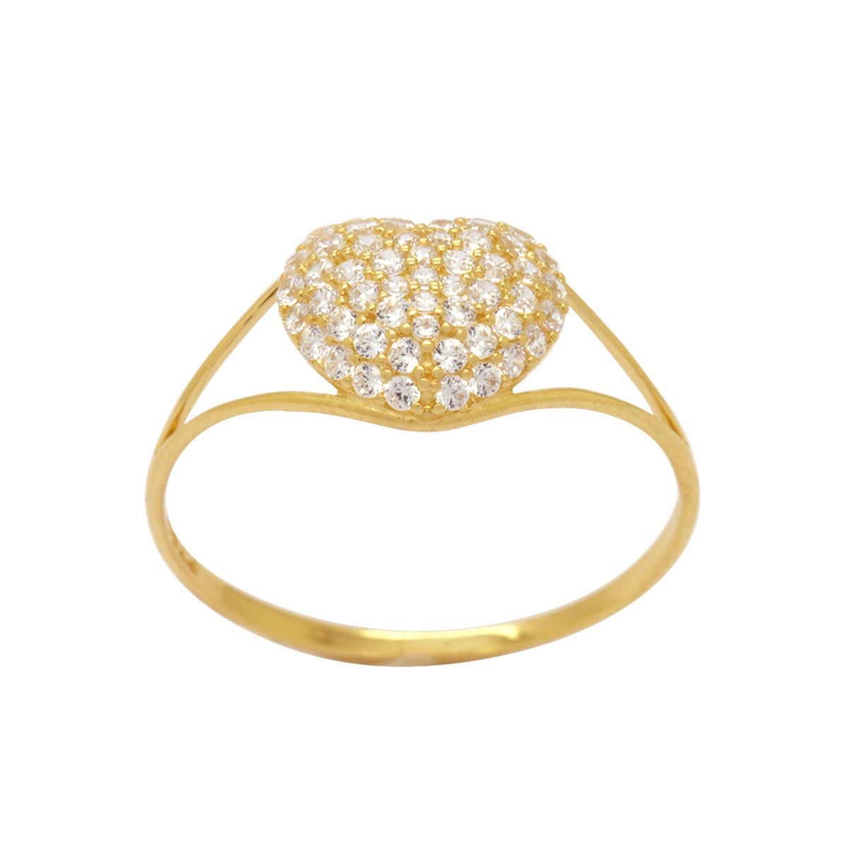 Anel Aro Chato Chuveiro Coração Cravejado Zircônias em Ouro 18K