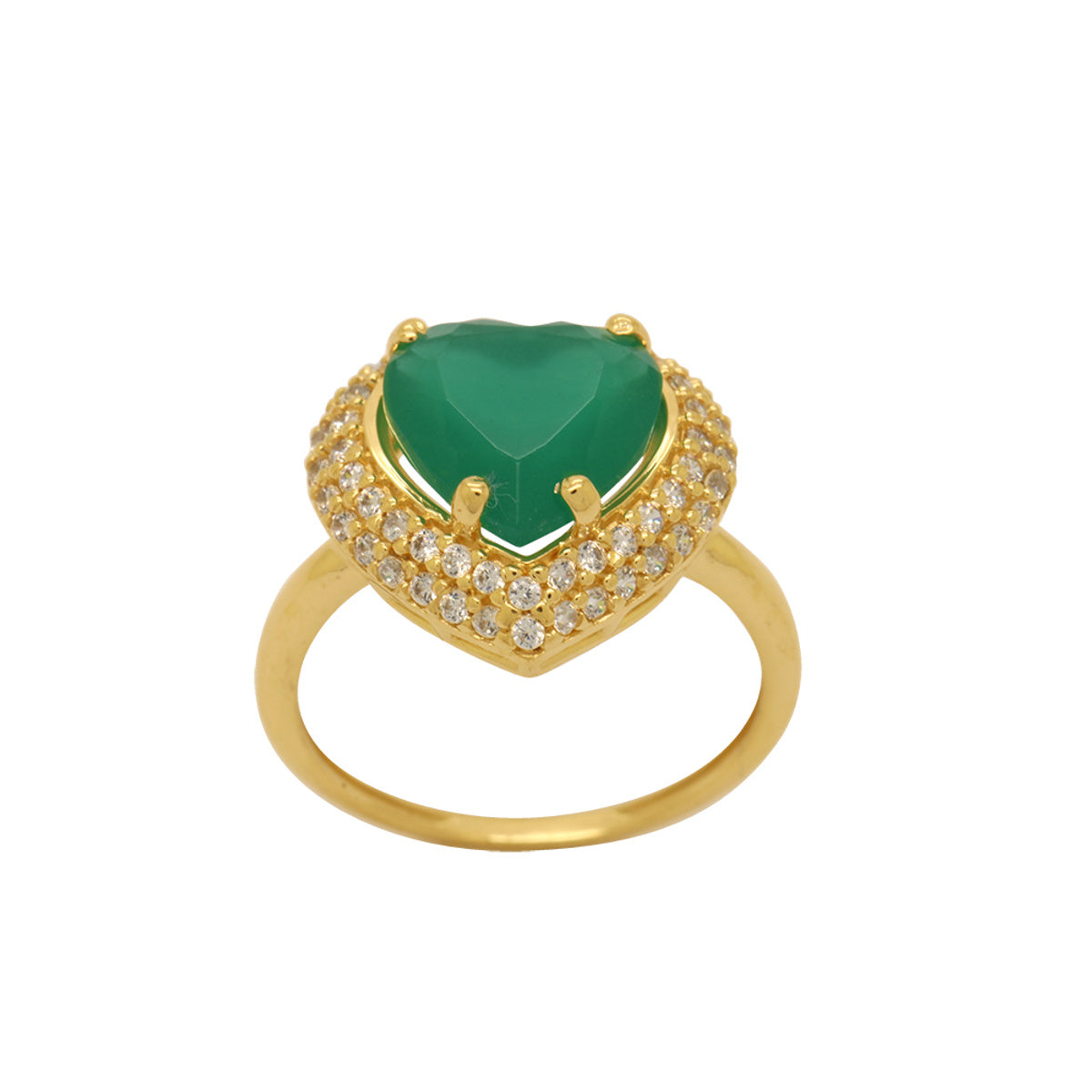 Anel Aro Chato Coração Jade Malasia em Ouro 18K