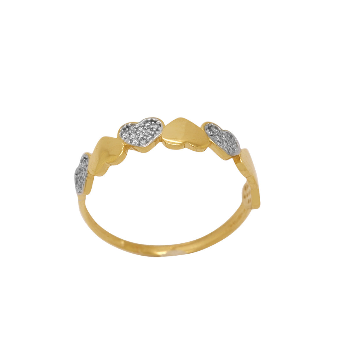 Anel Aro Chato Coração Zircônias Brancas Rodinado em Ouro 18K