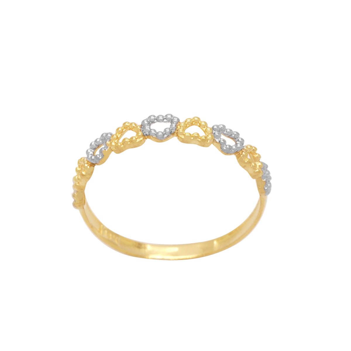 Anel Aro Chato Estilo Meia Aliança Corações Rodinado em Ouro 18K
