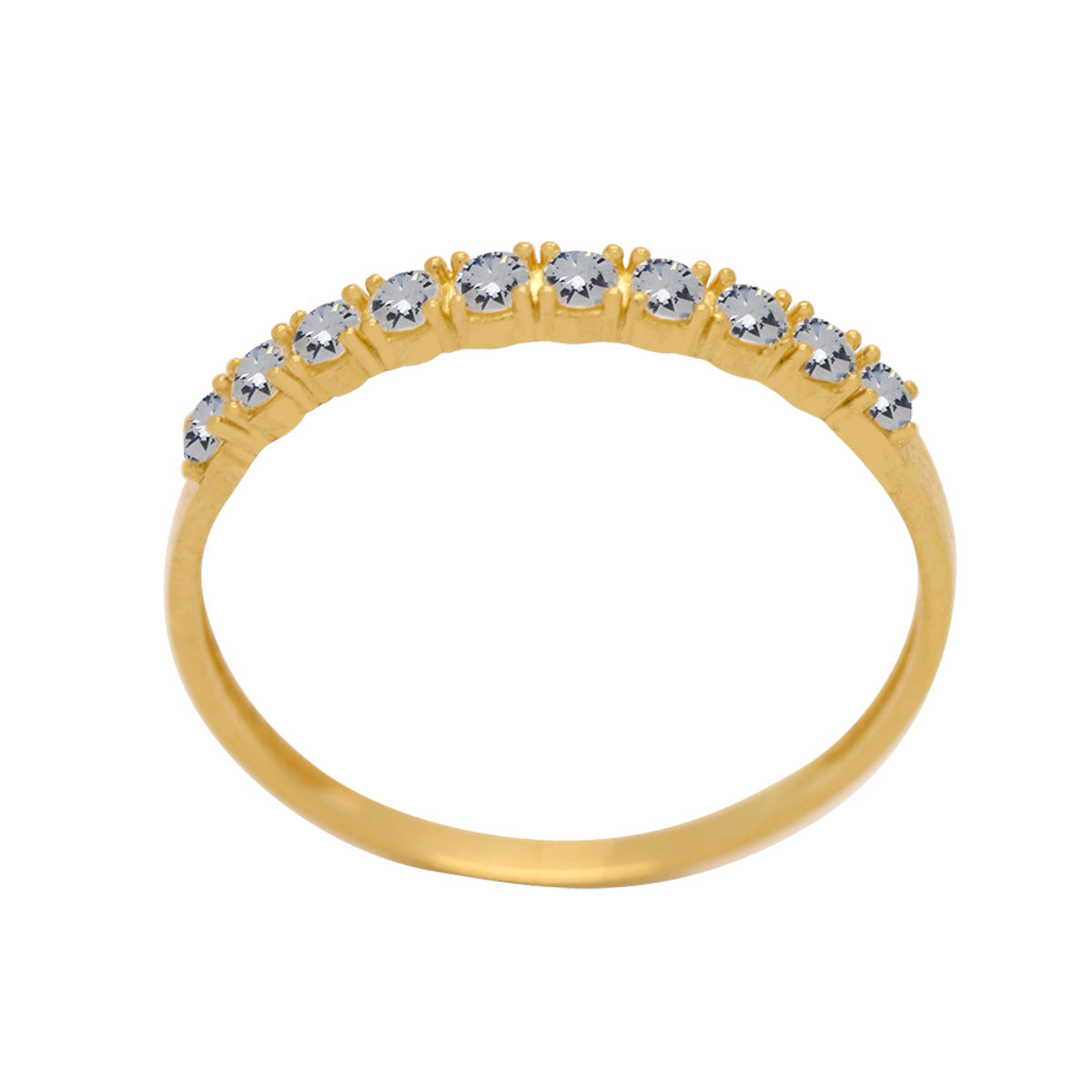 Anel Aro Chato Estilo Meia Aliança Cravejado Zircônias 2 mm em Ouro 18K