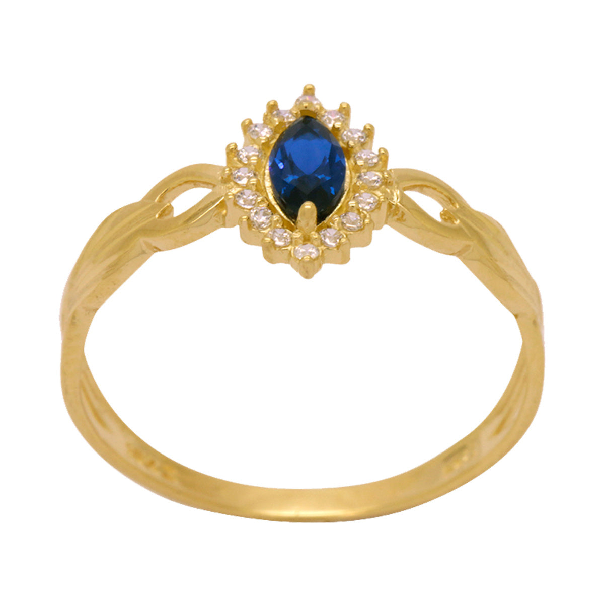 Anel Aro Chato Formatura Zircônia Navete 3x5 mm Borda Cravejada em Ouro 18K