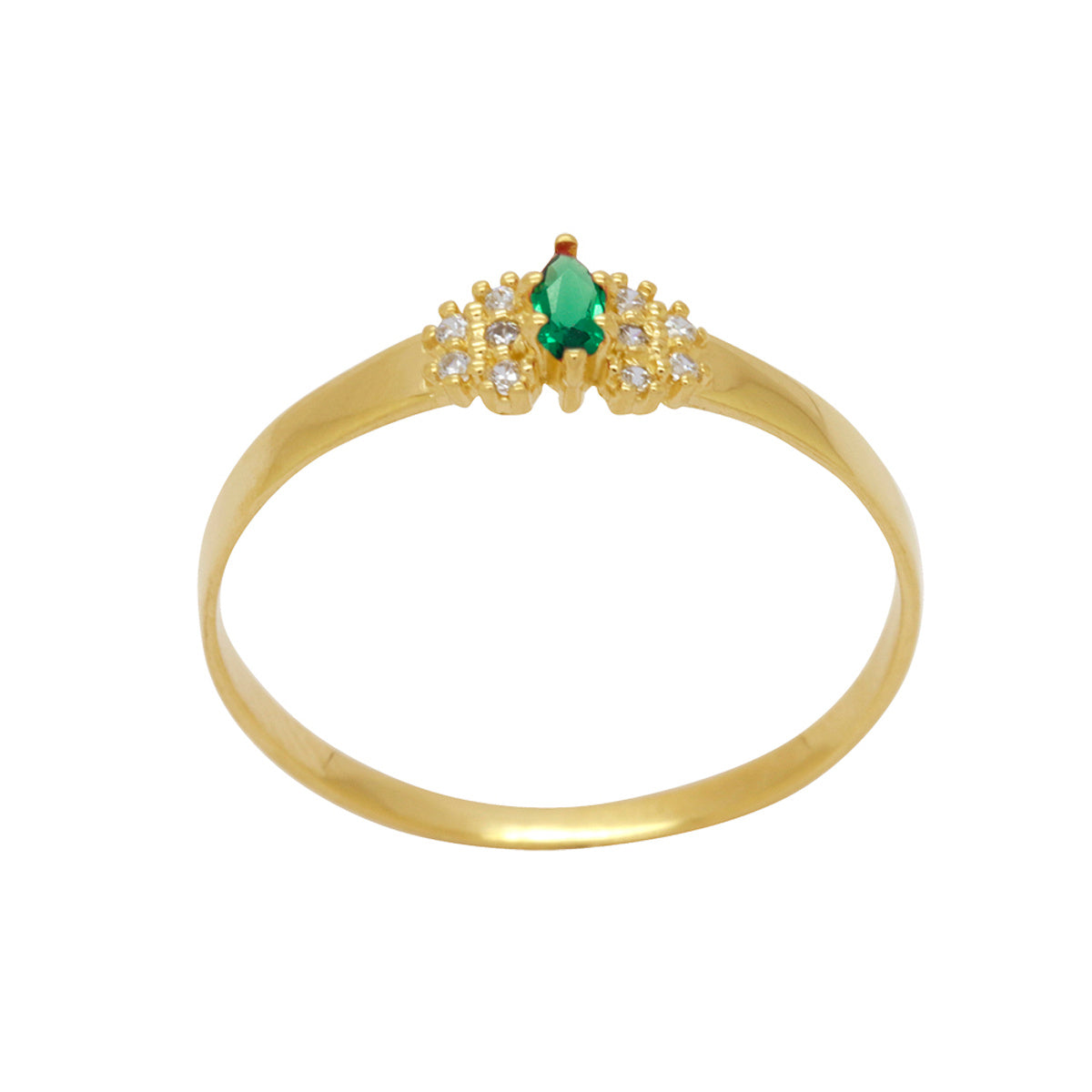 Anel Aro Chato Formatura Zircônia Navetes 2x4 mm Laterais Cravejadas em Ouro 18K