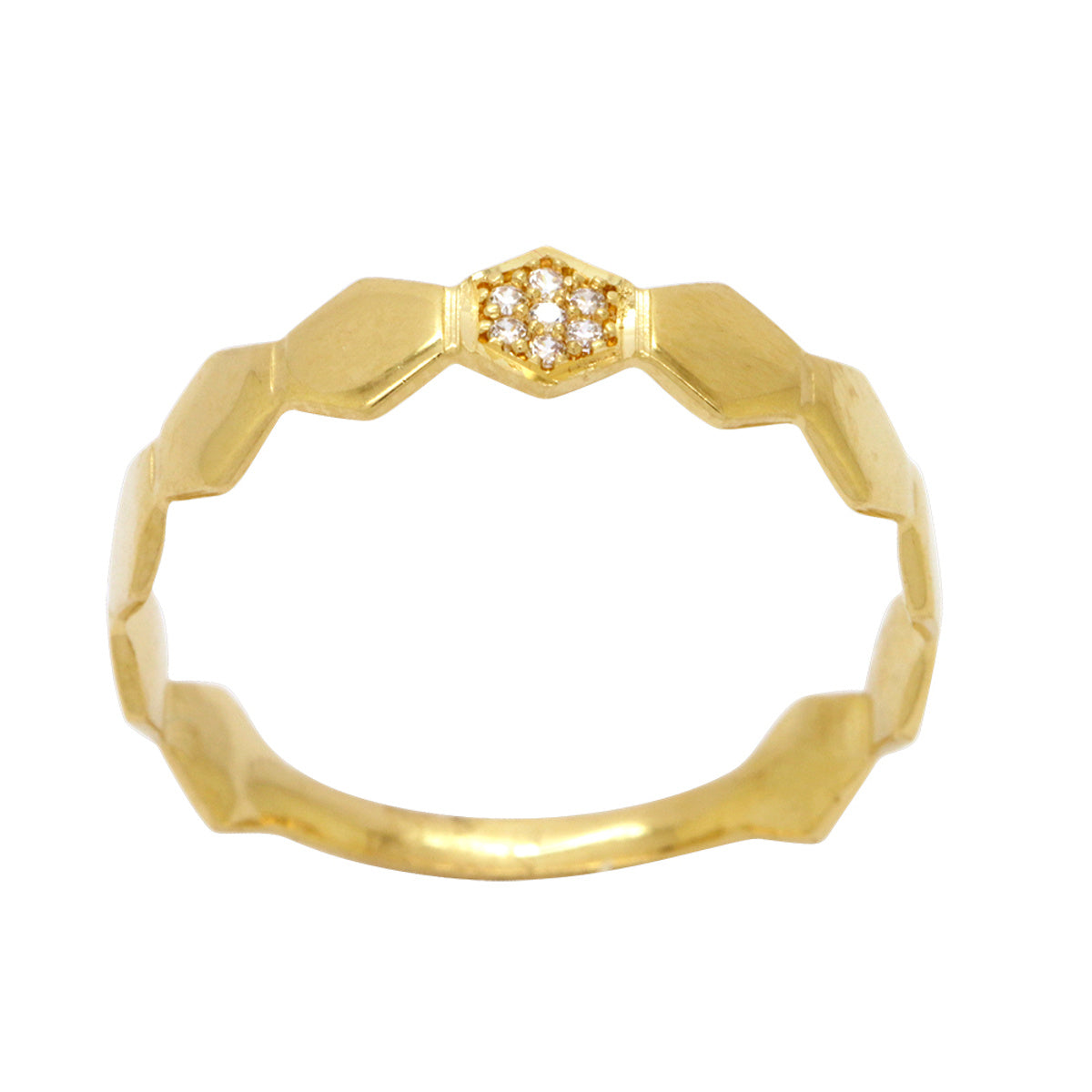 Anel Aro Chato Sextavado Liso e Cravejado Zircônias em Ouro 18K