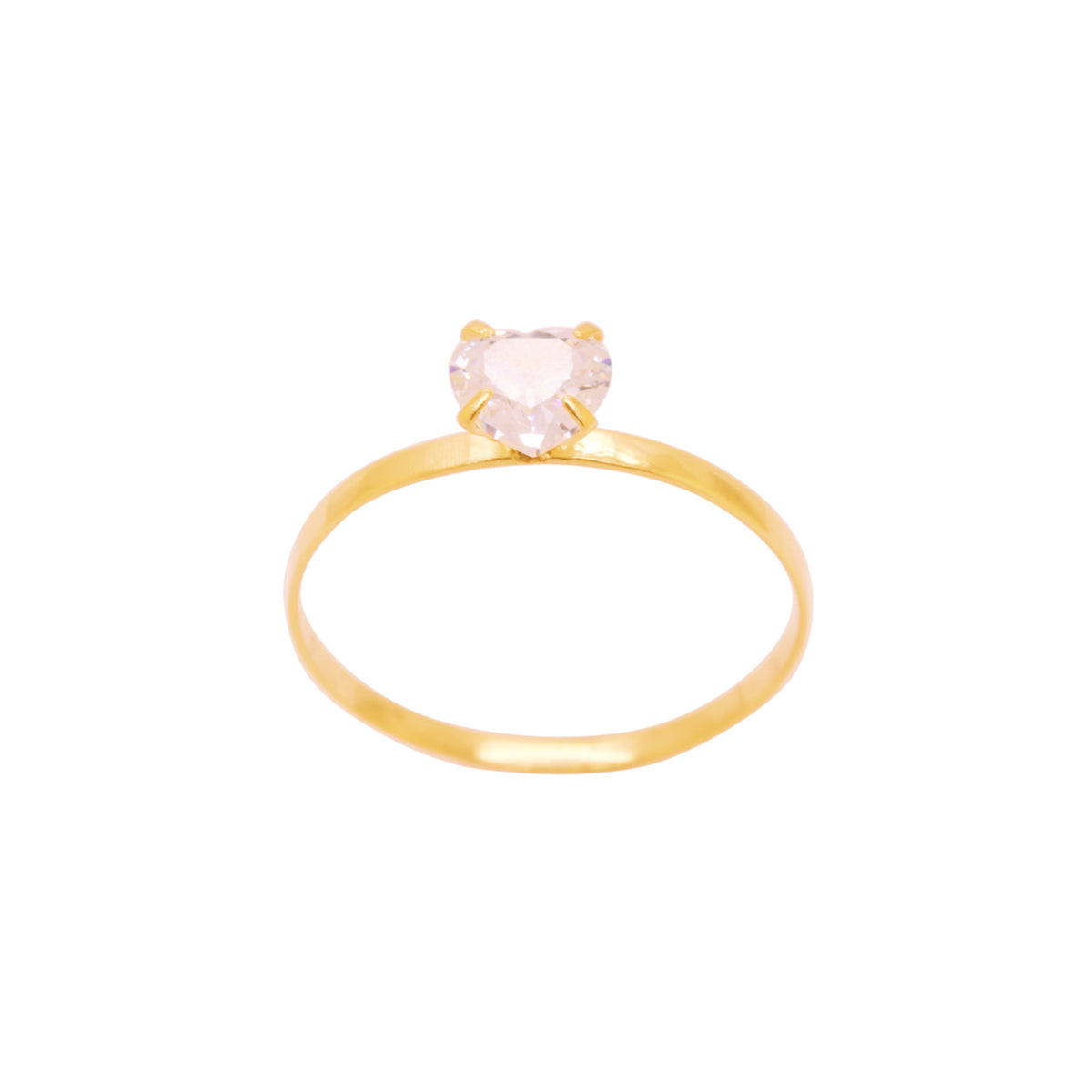 Anel Aro Chato Solitário Coração Zircônia Branca 5 mm em Ouro 18K