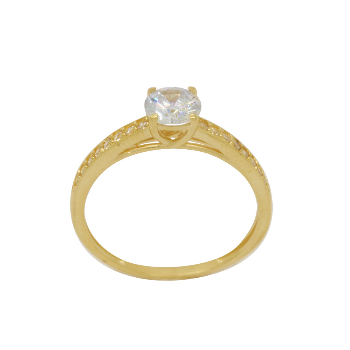 Anel Aro Chato Solitário Zircônia 5,5 mm Laterais Cravejadas em Ouro 18K
