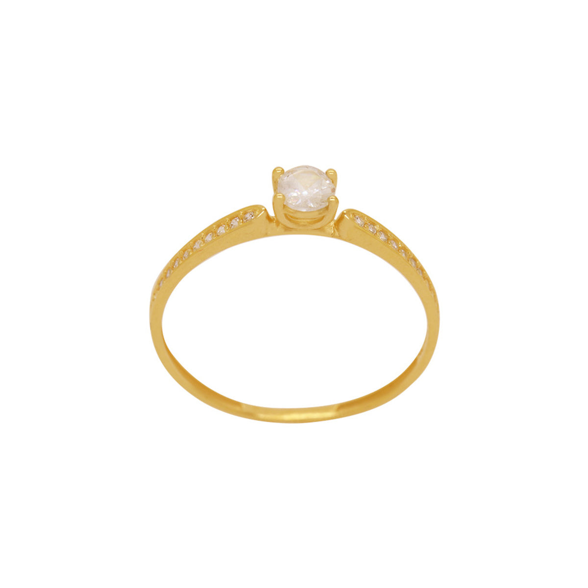 Anel Aro Chato Solitário Zircônia Branca 4 mm em Ouro 18K