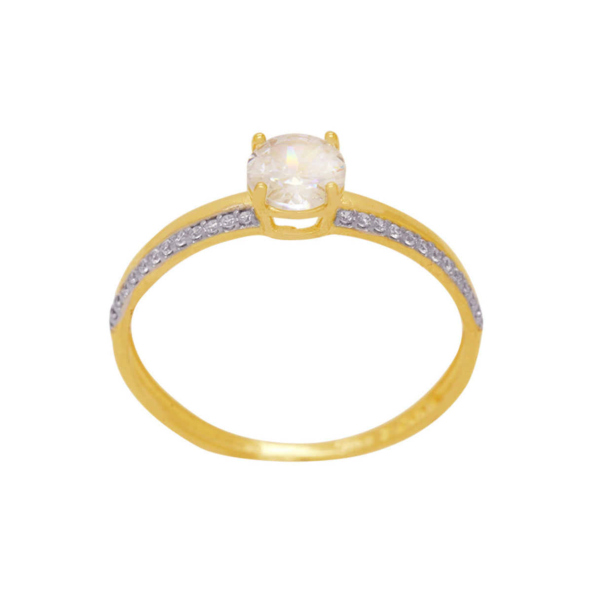 Anel Aro Chato Solitário Zircônia Branca 5 mm Rodinado em Ouro 18K