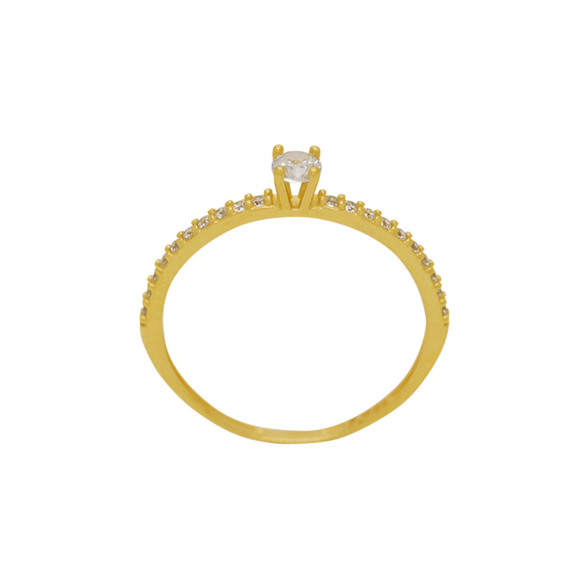 Anel Aro Chato Solitário Zircônias Brancas em Ouro 18K