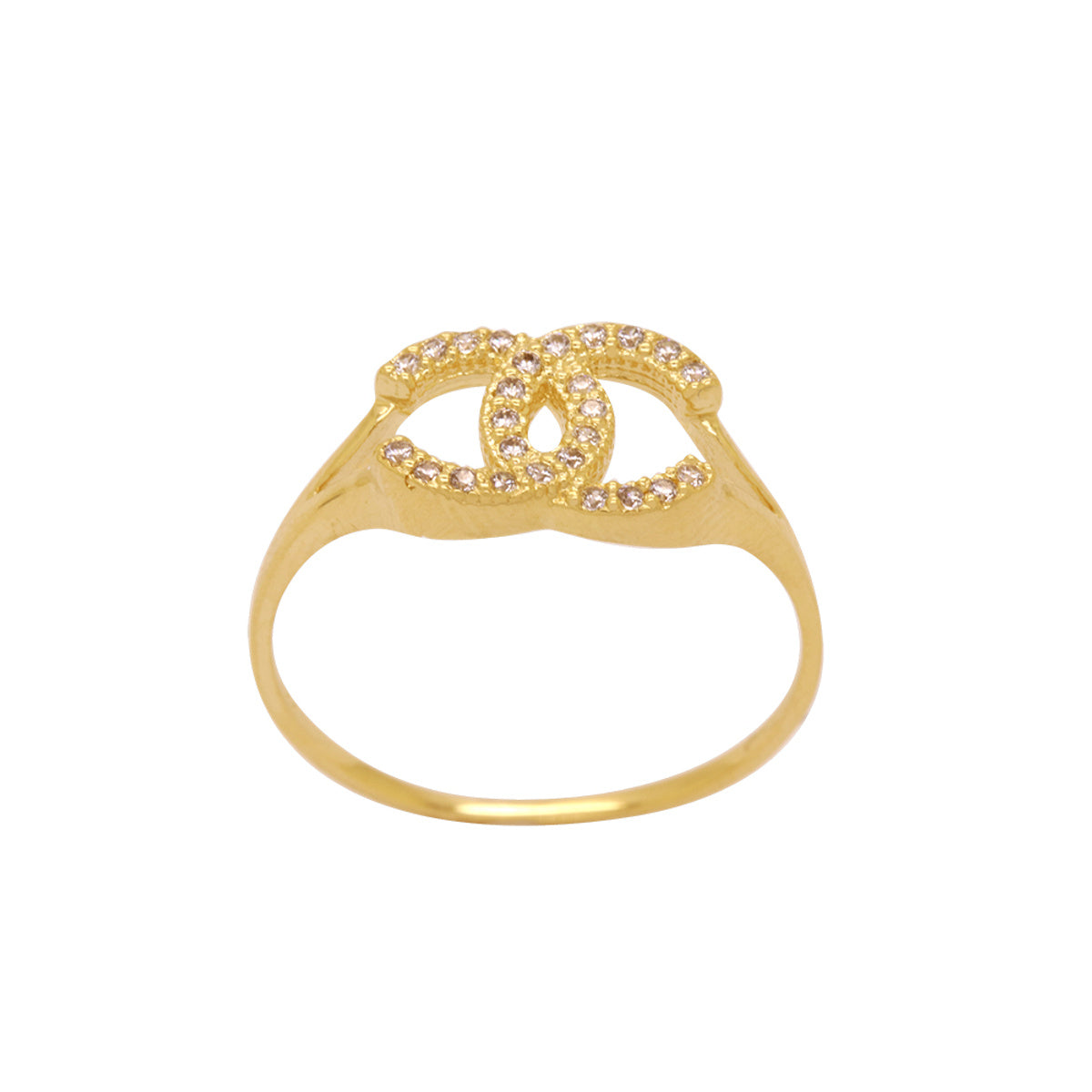 Anel Aro Chato Zircônias Brancas em Ouro 18K